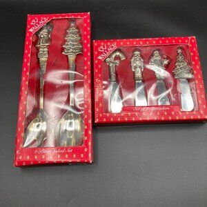 Vintage Christmas Wallace Silversmiths 2pc Salad Set and Set of 4 Spreaders